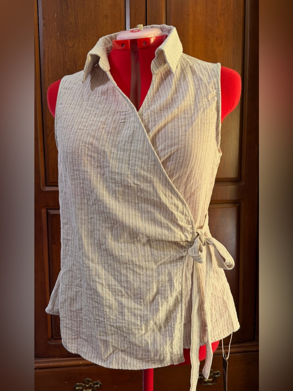 Halara Cream Sleeveless Wrap Tunic with Side Tie